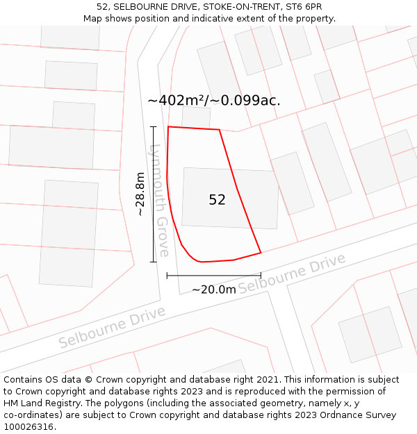 52, SELBOURNE DRIVE, STOKE-ON-TRENT, ST6 6PR: Plot and title map