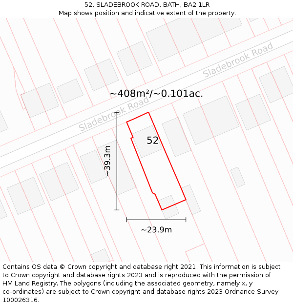 52, SLADEBROOK ROAD, BATH, BA2 1LR: Plot and title map