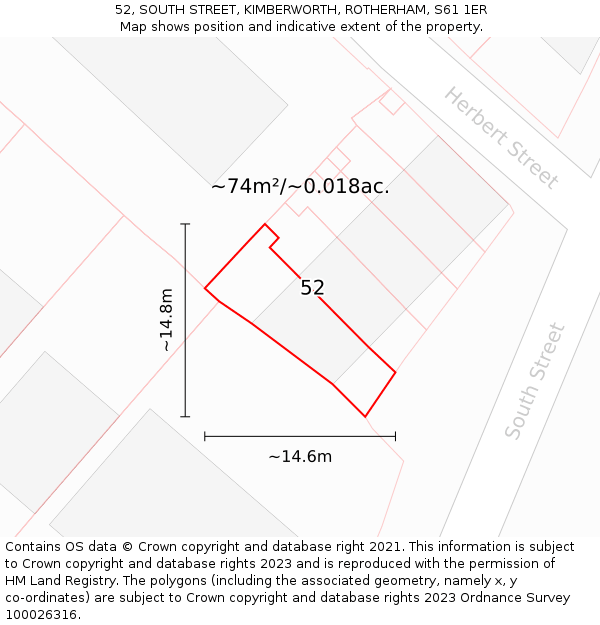 52, SOUTH STREET, KIMBERWORTH, ROTHERHAM, S61 1ER: Plot and title map