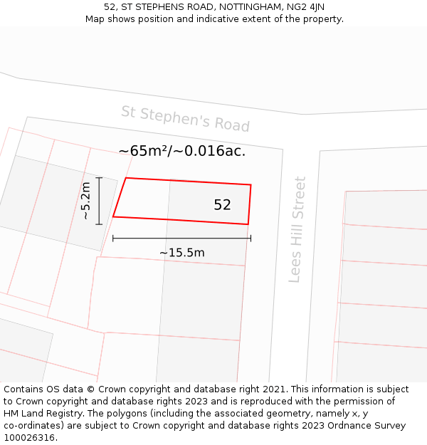 52, ST STEPHENS ROAD, NOTTINGHAM, NG2 4JN: Plot and title map