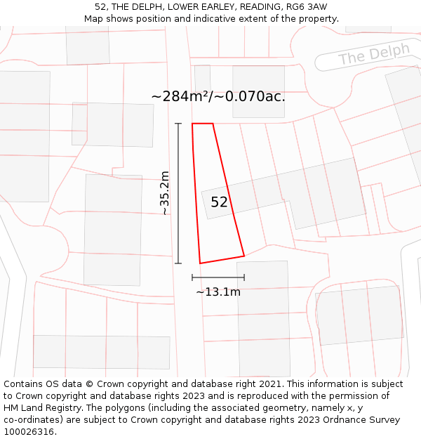 52, THE DELPH, LOWER EARLEY, READING, RG6 3AW: Plot and title map