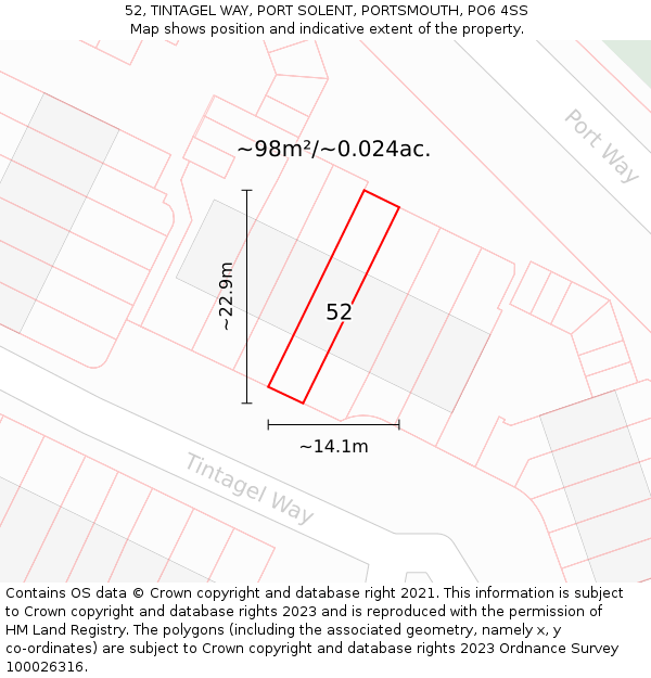 52, TINTAGEL WAY, PORT SOLENT, PORTSMOUTH, PO6 4SS: Plot and title map