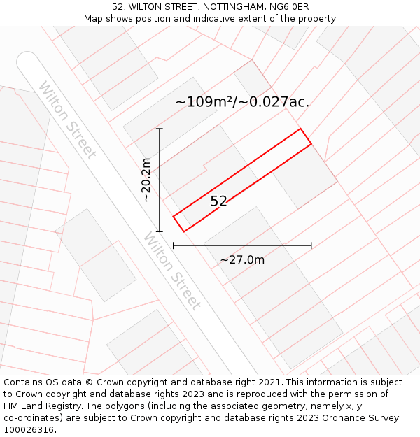 52, WILTON STREET, NOTTINGHAM, NG6 0ER: Plot and title map