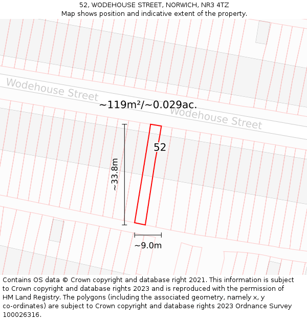 52, WODEHOUSE STREET, NORWICH, NR3 4TZ: Plot and title map
