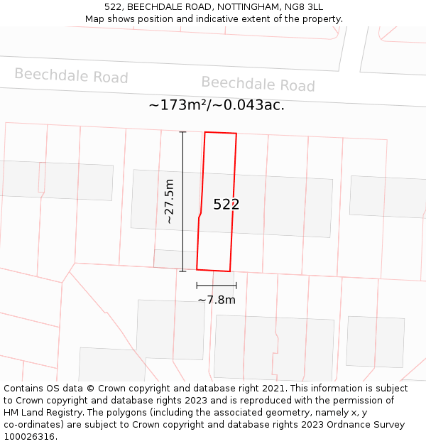 522, BEECHDALE ROAD, NOTTINGHAM, NG8 3LL: Plot and title map