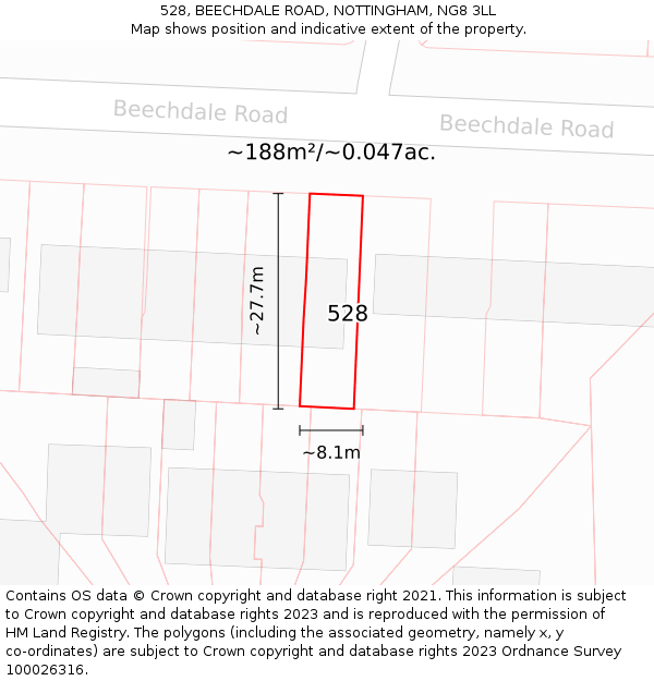 528, BEECHDALE ROAD, NOTTINGHAM, NG8 3LL: Plot and title map