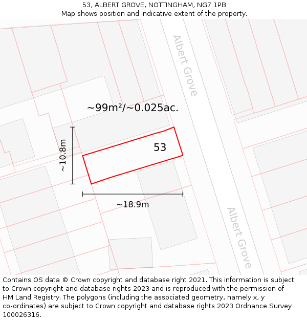 53, ALBERT GROVE, NOTTINGHAM, NG7 1PB: Plot and title map
