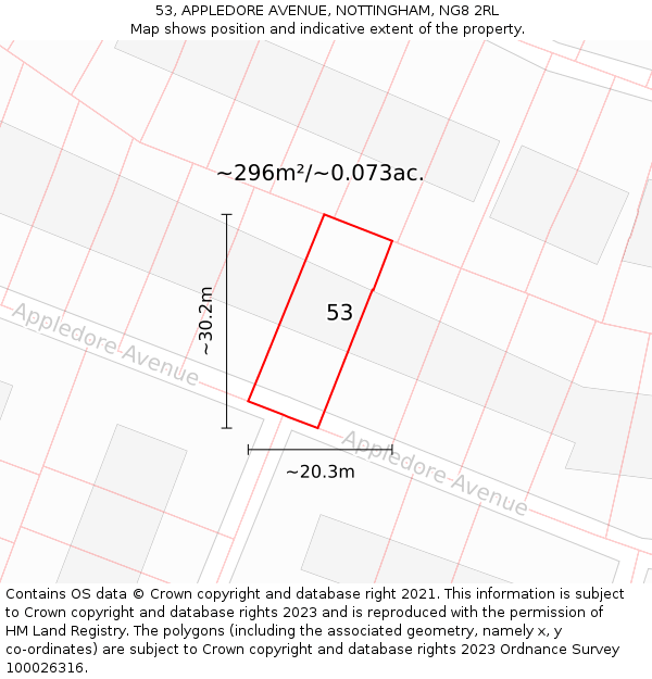 53, APPLEDORE AVENUE, NOTTINGHAM, NG8 2RL: Plot and title map