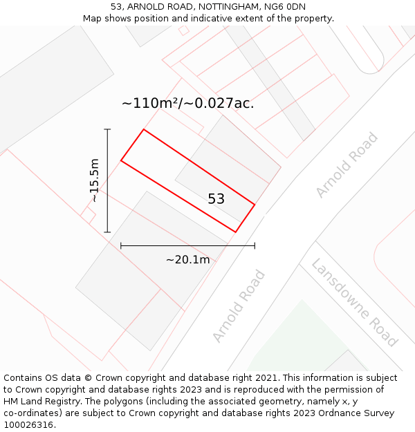 53, ARNOLD ROAD, NOTTINGHAM, NG6 0DN: Plot and title map