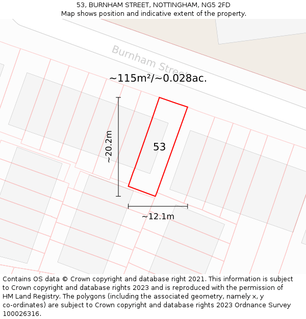 53, BURNHAM STREET, NOTTINGHAM, NG5 2FD: Plot and title map