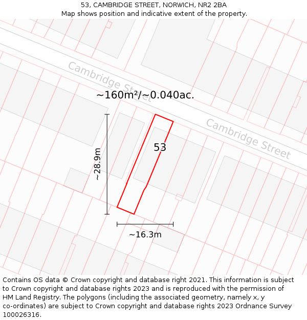 53, CAMBRIDGE STREET, NORWICH, NR2 2BA: Plot and title map