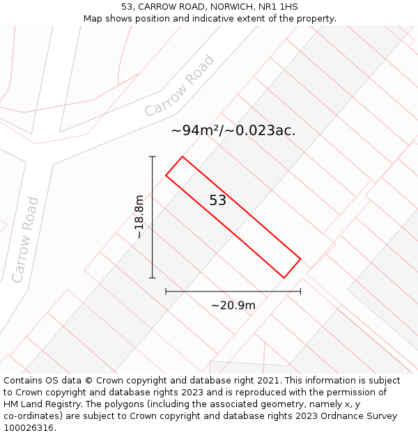 53, CARROW ROAD, NORWICH, NR1 1HS: Plot and title map