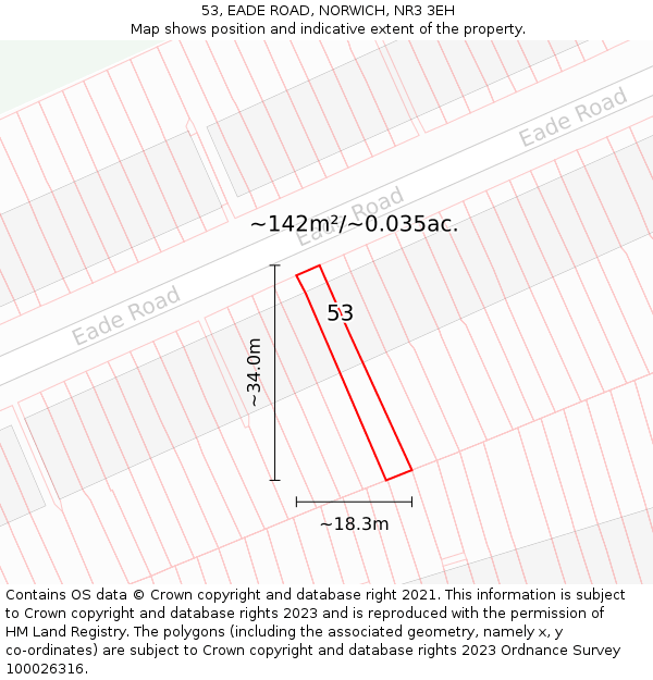 53, EADE ROAD, NORWICH, NR3 3EH: Plot and title map