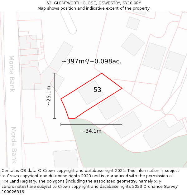 53, GLENTWORTH CLOSE, OSWESTRY, SY10 9PY: Plot and title map