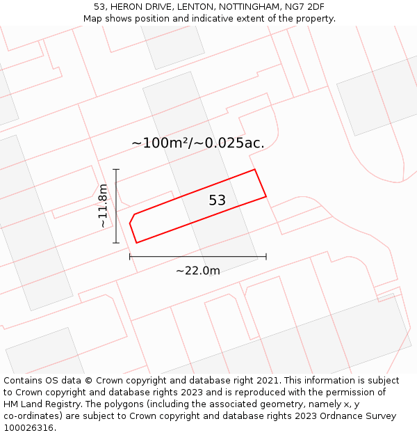 53, HERON DRIVE, LENTON, NOTTINGHAM, NG7 2DF: Plot and title map