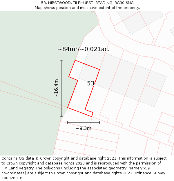 53, HIRSTWOOD, TILEHURST, READING, RG30 6NG: Plot and title map