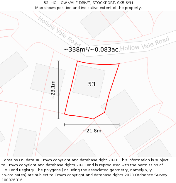53, HOLLOW VALE DRIVE, STOCKPORT, SK5 6YH: Plot and title map