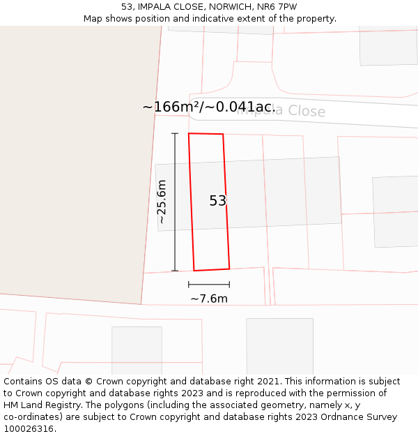 53, IMPALA CLOSE, NORWICH, NR6 7PW: Plot and title map