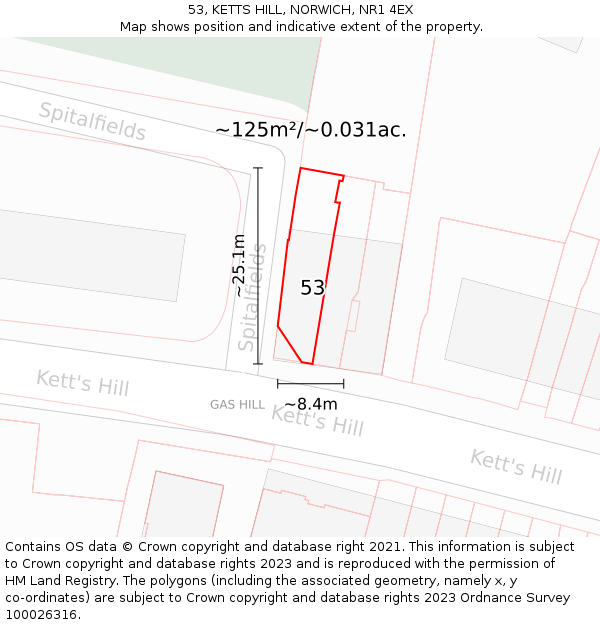 53, KETTS HILL, NORWICH, NR1 4EX: Plot and title map