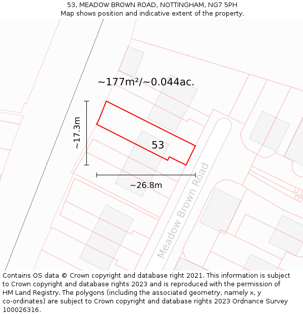 53, MEADOW BROWN ROAD, NOTTINGHAM, NG7 5PH: Plot and title map