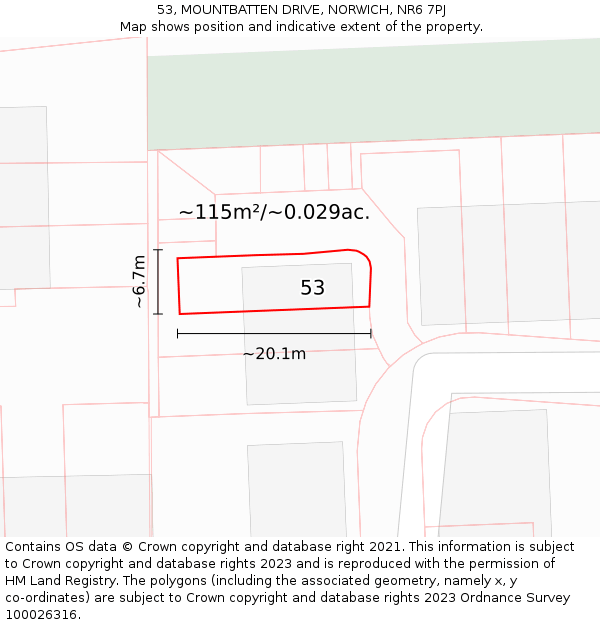53, MOUNTBATTEN DRIVE, NORWICH, NR6 7PJ: Plot and title map