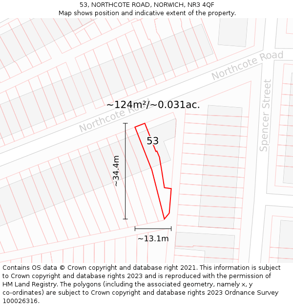53, NORTHCOTE ROAD, NORWICH, NR3 4QF: Plot and title map