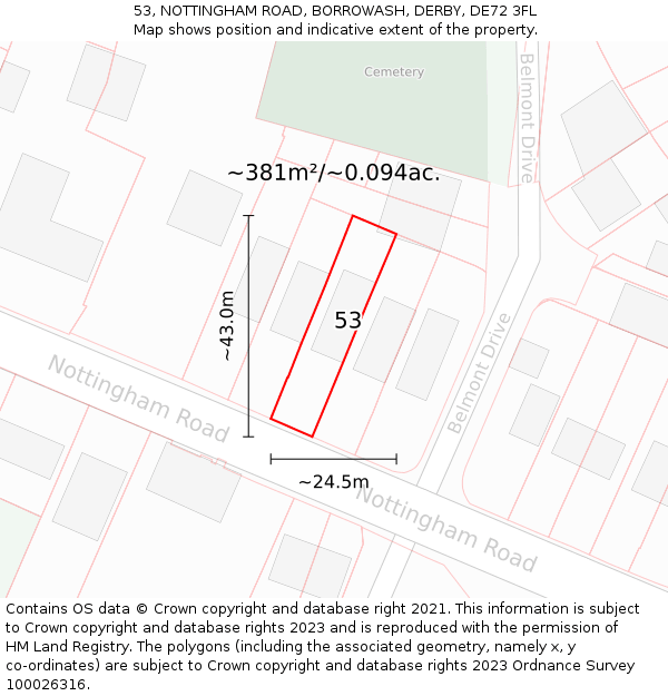 53, NOTTINGHAM ROAD, BORROWASH, DERBY, DE72 3FL: Plot and title map