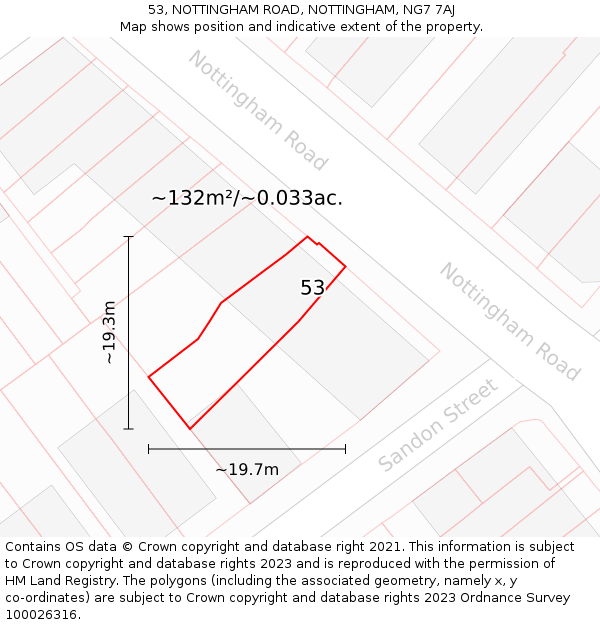 53, NOTTINGHAM ROAD, NOTTINGHAM, NG7 7AJ: Plot and title map