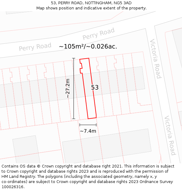 53, PERRY ROAD, NOTTINGHAM, NG5 3AD: Plot and title map