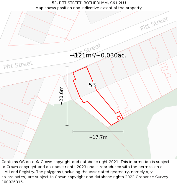 53, PITT STREET, ROTHERHAM, S61 2LU: Plot and title map