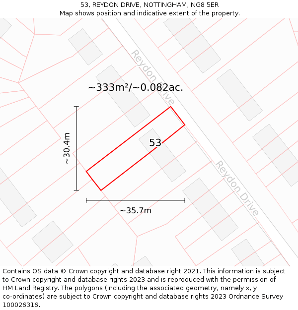 53, REYDON DRIVE, NOTTINGHAM, NG8 5ER: Plot and title map