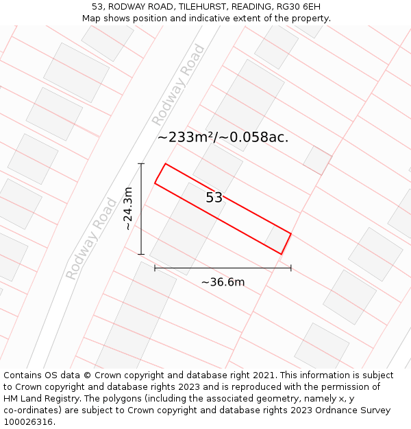 53, RODWAY ROAD, TILEHURST, READING, RG30 6EH: Plot and title map