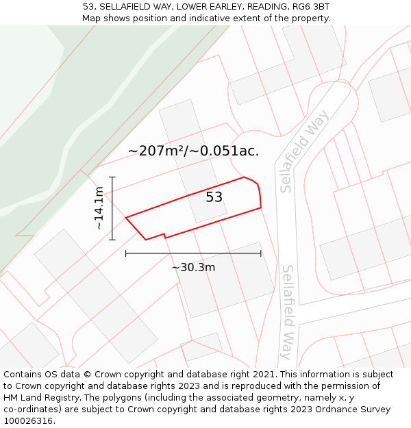 53, SELLAFIELD WAY, LOWER EARLEY, READING, RG6 3BT: Plot and title map