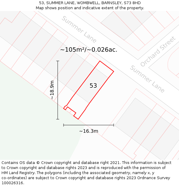53, SUMMER LANE, WOMBWELL, BARNSLEY, S73 8HD: Plot and title map