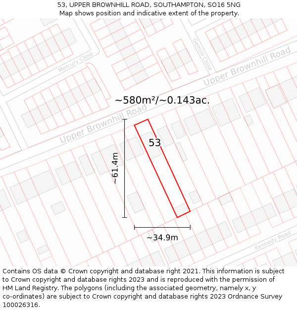 53, UPPER BROWNHILL ROAD, SOUTHAMPTON, SO16 5NG: Plot and title map