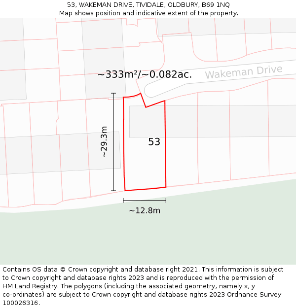 53, WAKEMAN DRIVE, TIVIDALE, OLDBURY, B69 1NQ: Plot and title map