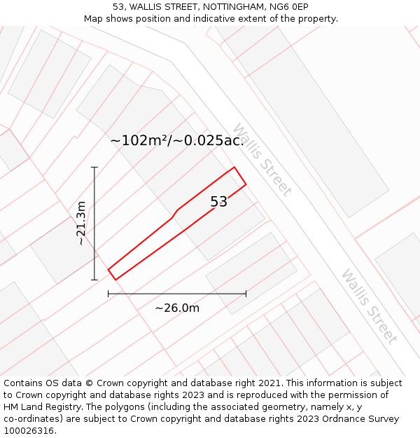 53, WALLIS STREET, NOTTINGHAM, NG6 0EP: Plot and title map