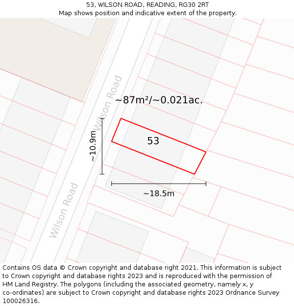 53, WILSON ROAD, READING, RG30 2RT: Plot and title map