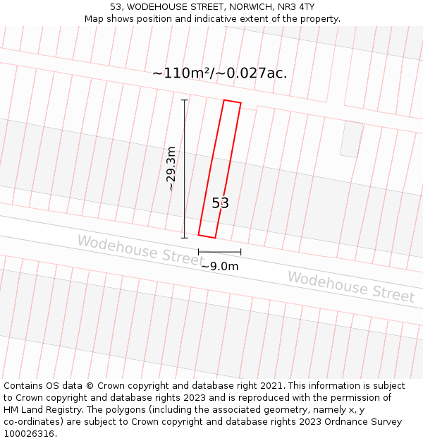 53, WODEHOUSE STREET, NORWICH, NR3 4TY: Plot and title map
