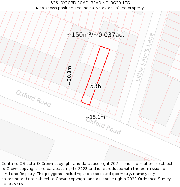 536, OXFORD ROAD, READING, RG30 1EG: Plot and title map