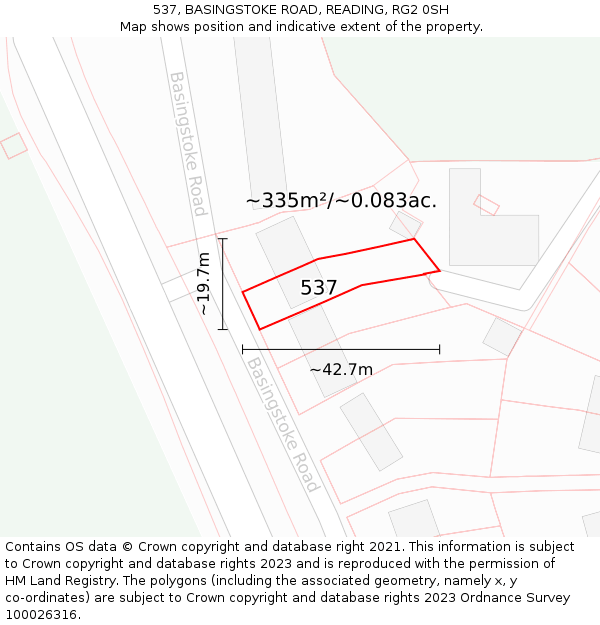 537, BASINGSTOKE ROAD, READING, RG2 0SH: Plot and title map