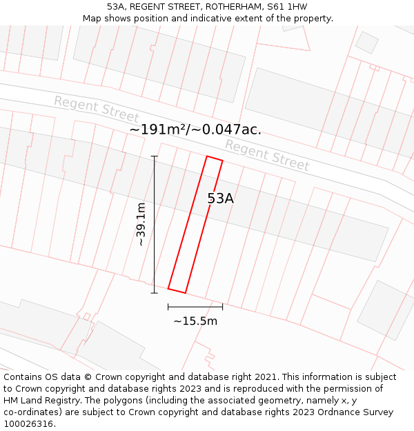 53A, REGENT STREET, ROTHERHAM, S61 1HW: Plot and title map