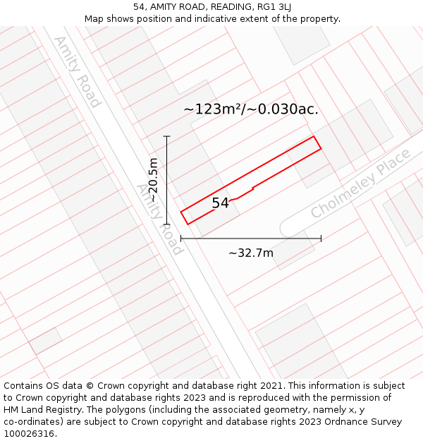 54, AMITY ROAD, READING, RG1 3LJ: Plot and title map