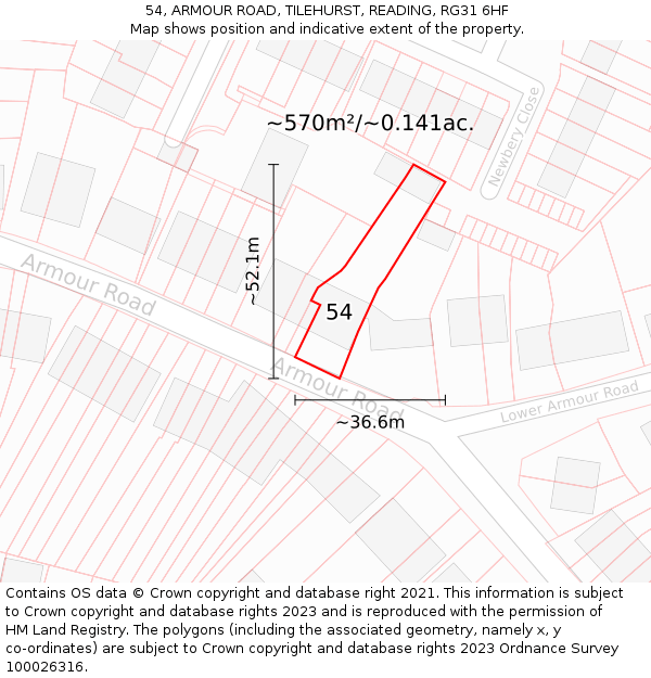 54, ARMOUR ROAD, TILEHURST, READING, RG31 6HF: Plot and title map