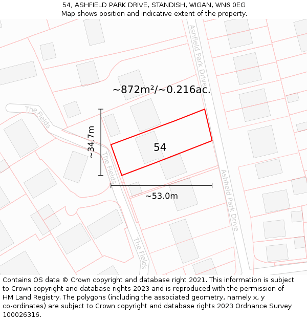 54, ASHFIELD PARK DRIVE, STANDISH, WIGAN, WN6 0EG: Plot and title map