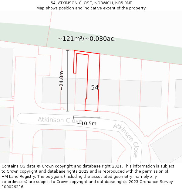 54, ATKINSON CLOSE, NORWICH, NR5 9NE: Plot and title map