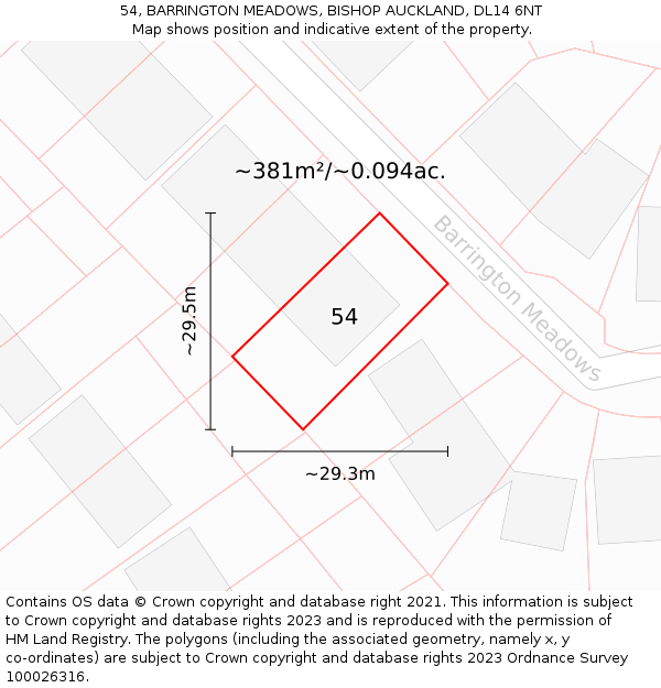 54, BARRINGTON MEADOWS, BISHOP AUCKLAND, DL14 6NT: Plot and title map