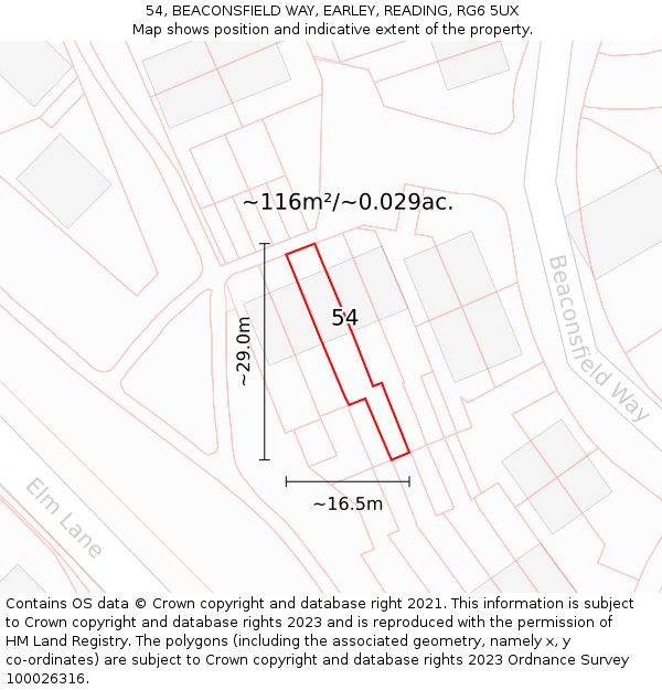 54, BEACONSFIELD WAY, EARLEY, READING, RG6 5UX: Plot and title map