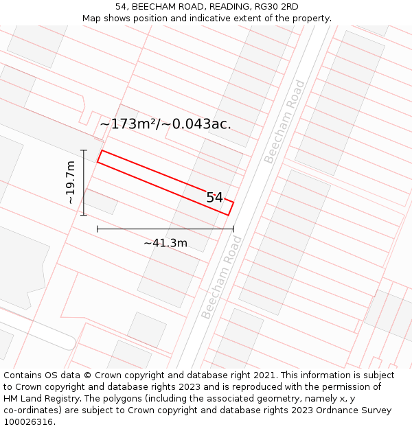 54, BEECHAM ROAD, READING, RG30 2RD: Plot and title map