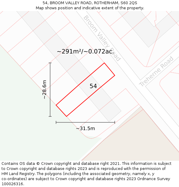 54, BROOM VALLEY ROAD, ROTHERHAM, S60 2QS: Plot and title map
